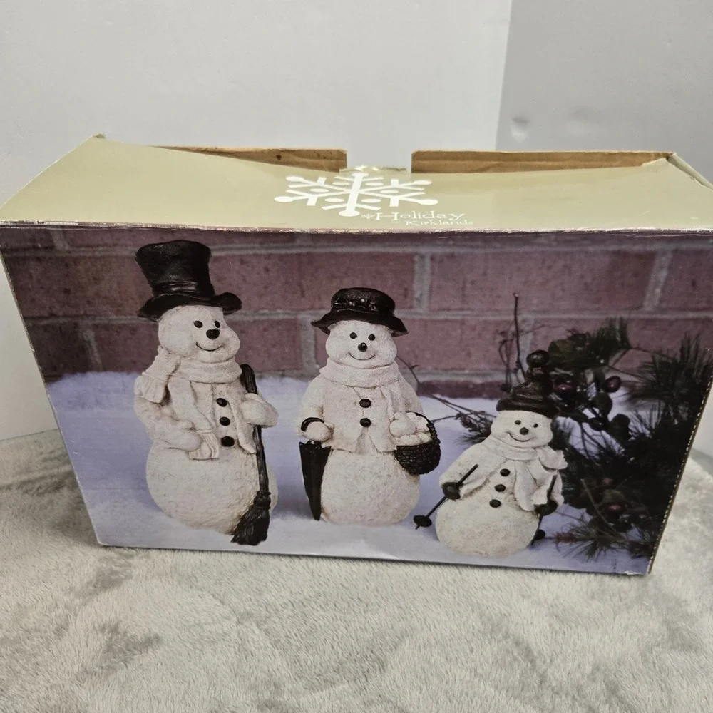 Holiday by Kirklands Snowman Figurine Trio Set Cream Black Resin Winter Decor